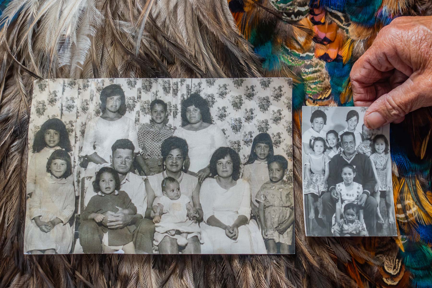 Photos anciennes en noir et blanc présentant une famille de Nouvelle-Zélande dont le père est Anglais d’origine et la mère Maori.
